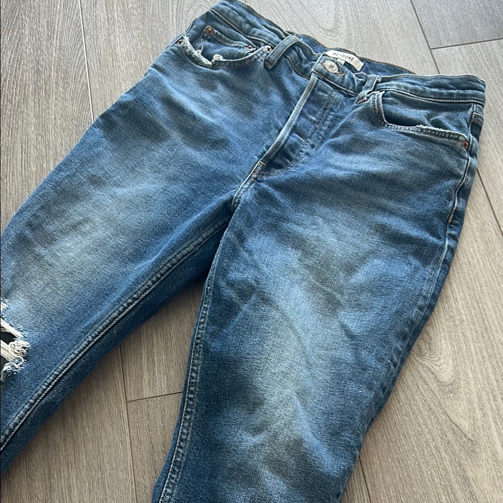 Re/Done Distressed Blue 90s slim ankle crop Jeans 29